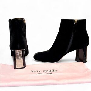 Kate Spade Reenie Velvet Booties Jewel Rhinestone Ankle Heel Black 10M GUC